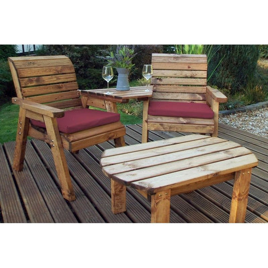 Scandinavian Redwood Garden Tete a Tete by Charles Taylor - 2 Seats Burgundy Cushions