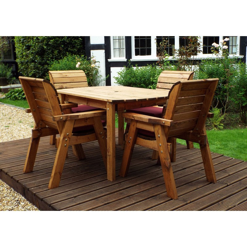 Scandinavian Redwood Garden Patio Dining Set by Charles Taylor - 4 Seats Burgundy Cushions