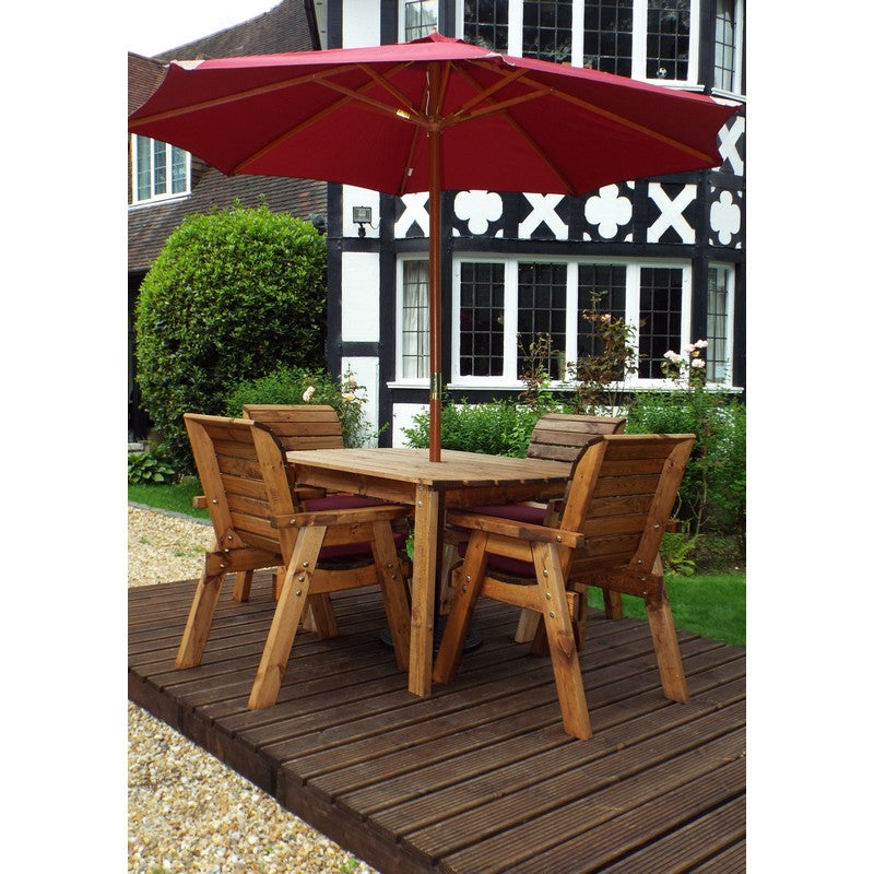 Scandinavian Redwood Garden Patio Dining Set by Charles Taylor - 4 Seats Burgundy Cushions