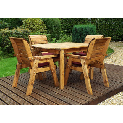 Scandinavian Redwood Garden Patio Dining Set by Charles Taylor - 4 Seats Burgundy Cushions