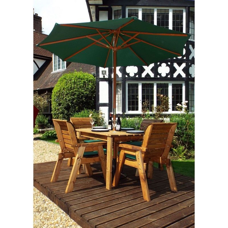 Scandinavian Redwood Garden Patio Dining Set by Charles Taylor - 4 Seats Green Cushions