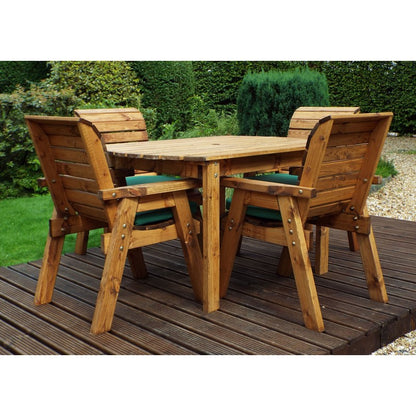 Scandinavian Redwood Garden Patio Dining Set by Charles Taylor - 4 Seats Green Cushions