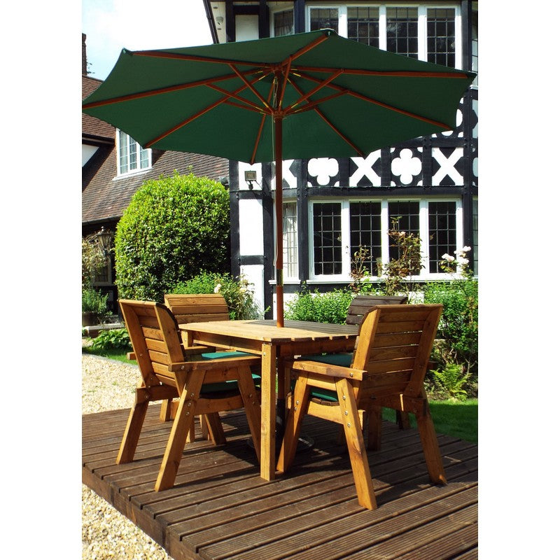 Scandinavian Redwood Garden Patio Dining Set by Charles Taylor - 4 Seats Green Cushions