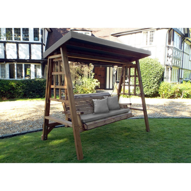 Scandinavian Redwood Garden Swing Seat by Charles Taylor - 3 Seats Grey Cushions