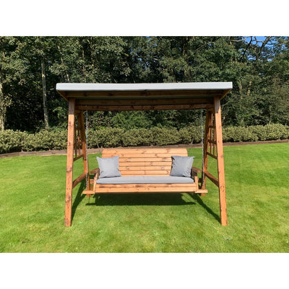 Scandinavian Redwood Garden Swing Seat by Charles Taylor - 3 Seats Grey Cushions