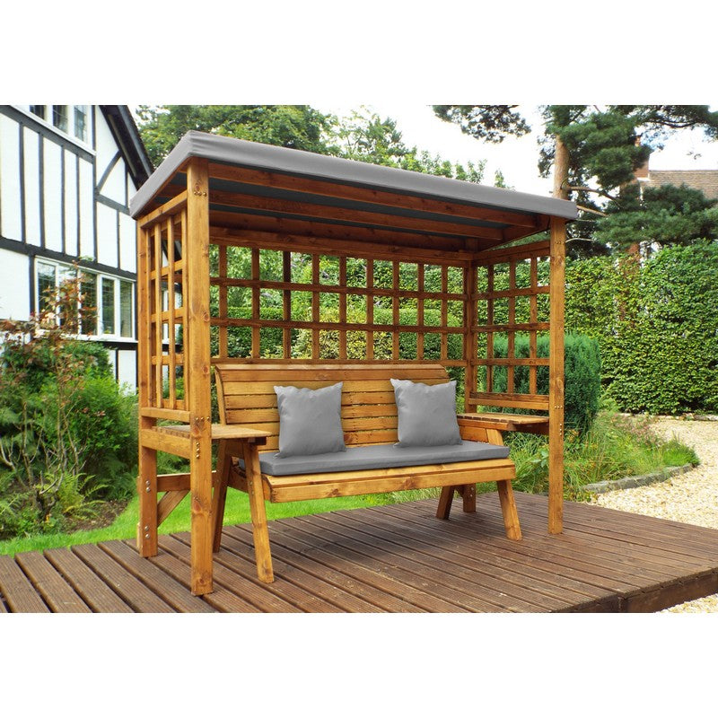 Scandinavian Redwood Garden Arbour by Charles Taylor - 3 Seats Grey Cushions