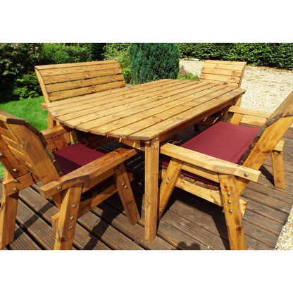 Scandinavian Redwood Garden Patio Dining Set by Charles Taylor - 6 Seats Burgundy Cushions