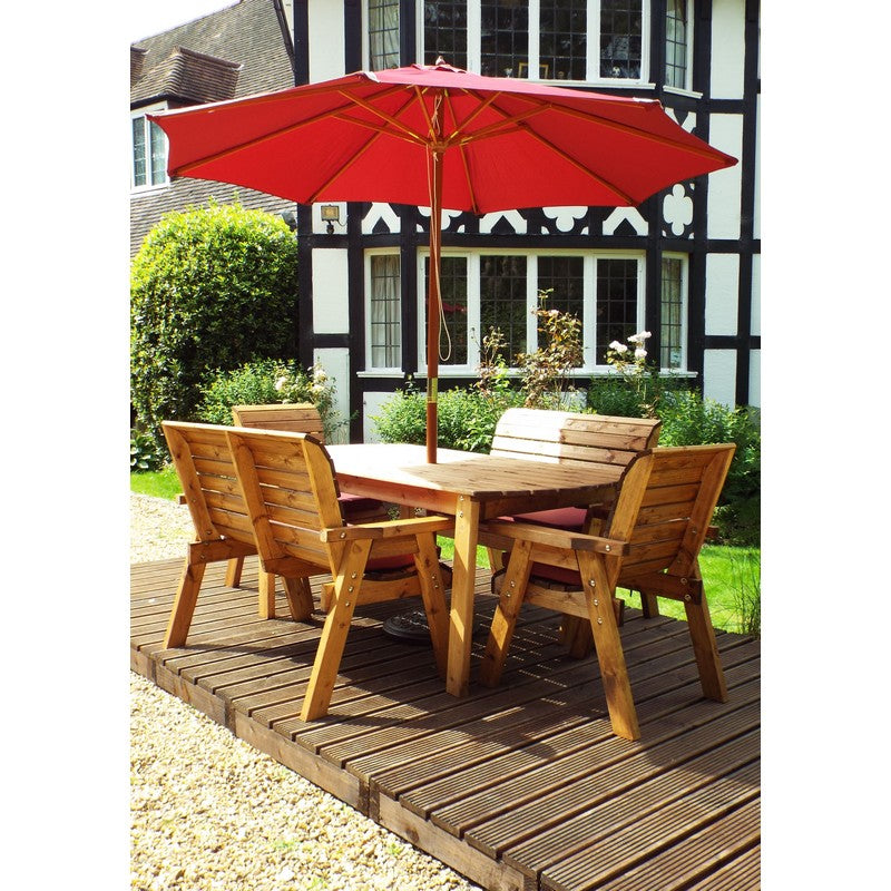 Scandinavian Redwood Garden Patio Dining Set by Charles Taylor - 6 Seats Burgundy Cushions