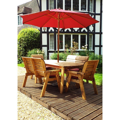 Scandinavian Redwood Garden Patio Dining Set by Charles Taylor - 6 Seats Burgundy Cushions