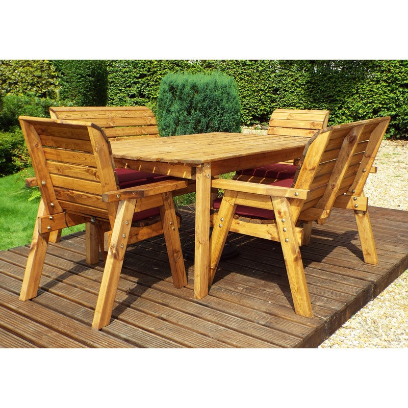 Scandinavian Redwood Garden Patio Dining Set by Charles Taylor - 6 Seats Burgundy Cushions