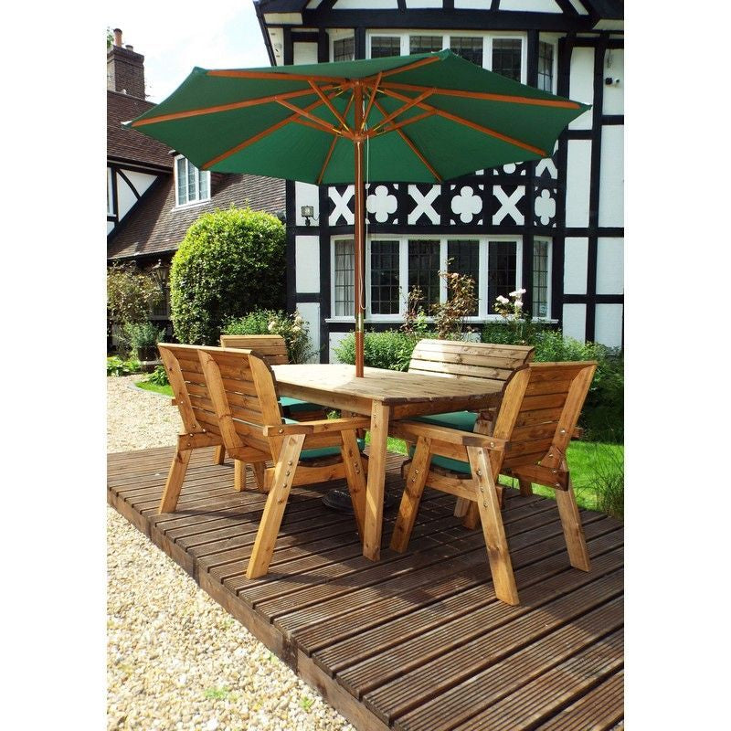 Scandinavian Redwood Garden Patio Dining Set by Charles Taylor - 6 Seats Green Cushions