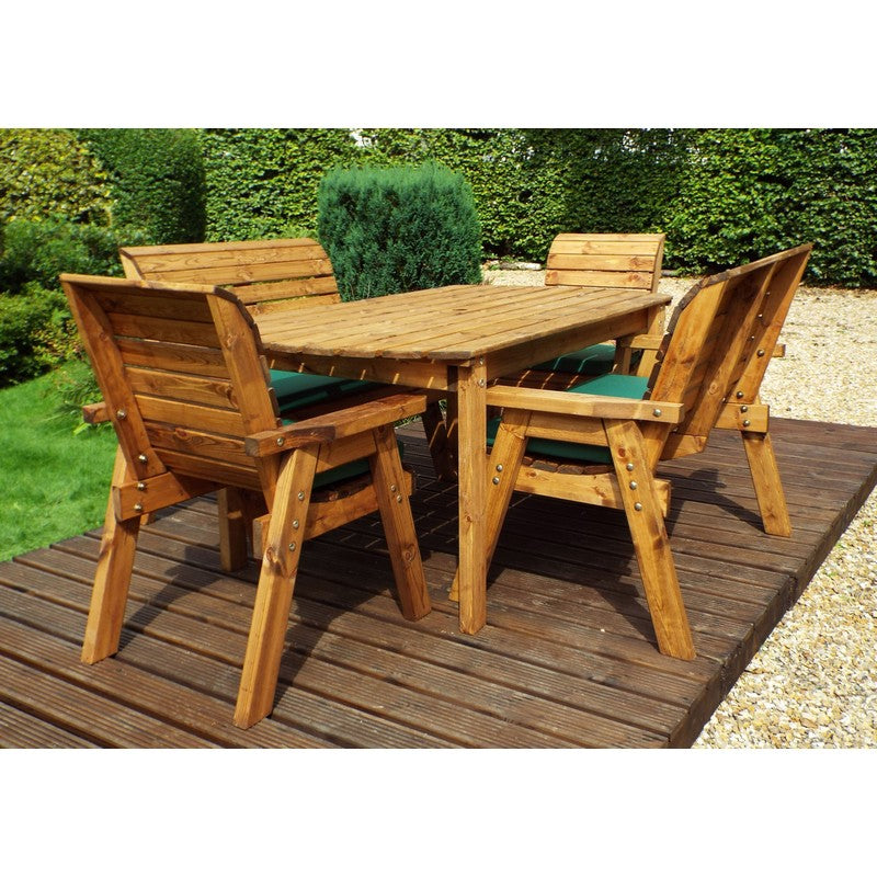 Scandinavian Redwood Garden Patio Dining Set by Charles Taylor - 6 Seats Green Cushions