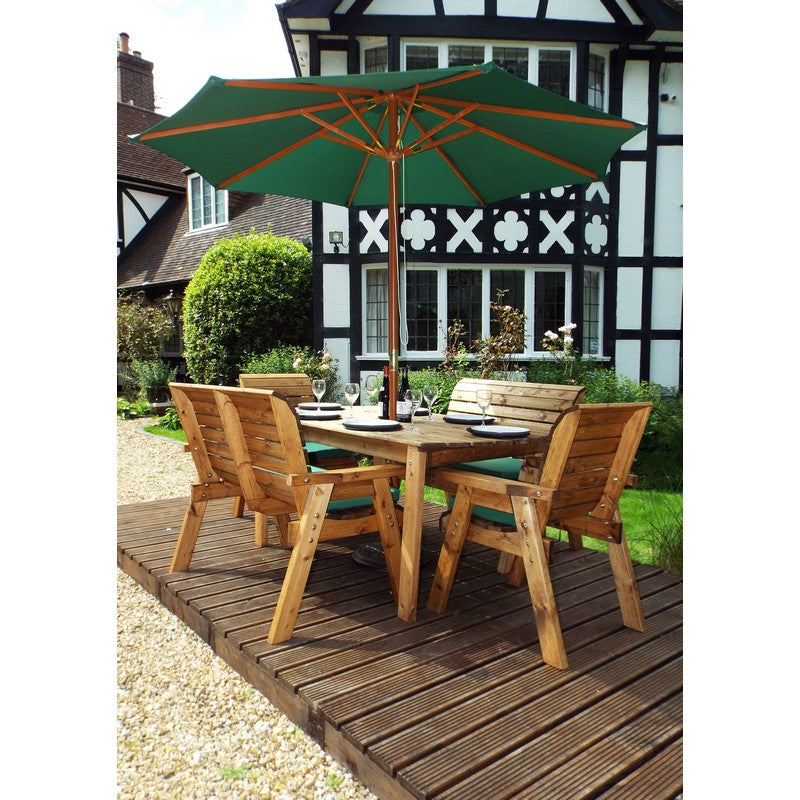 Scandinavian Redwood Garden Patio Dining Set by Charles Taylor - 6 Seats Green Cushions