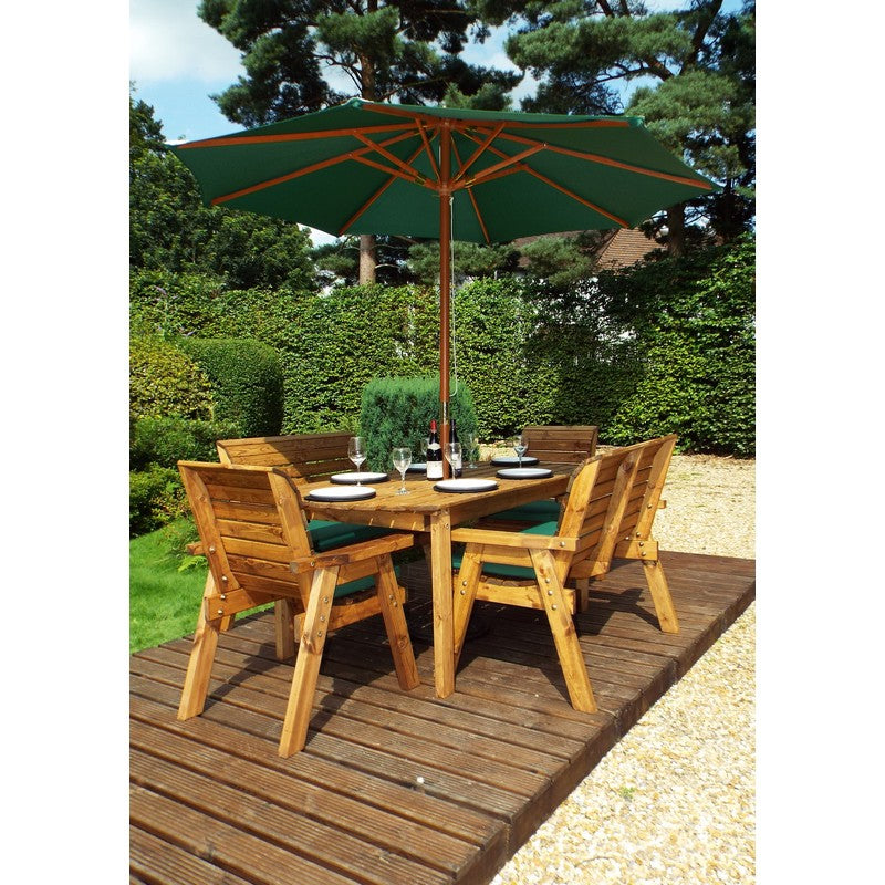 Scandinavian Redwood Garden Patio Dining Set by Charles Taylor - 6 Seats Green Cushions