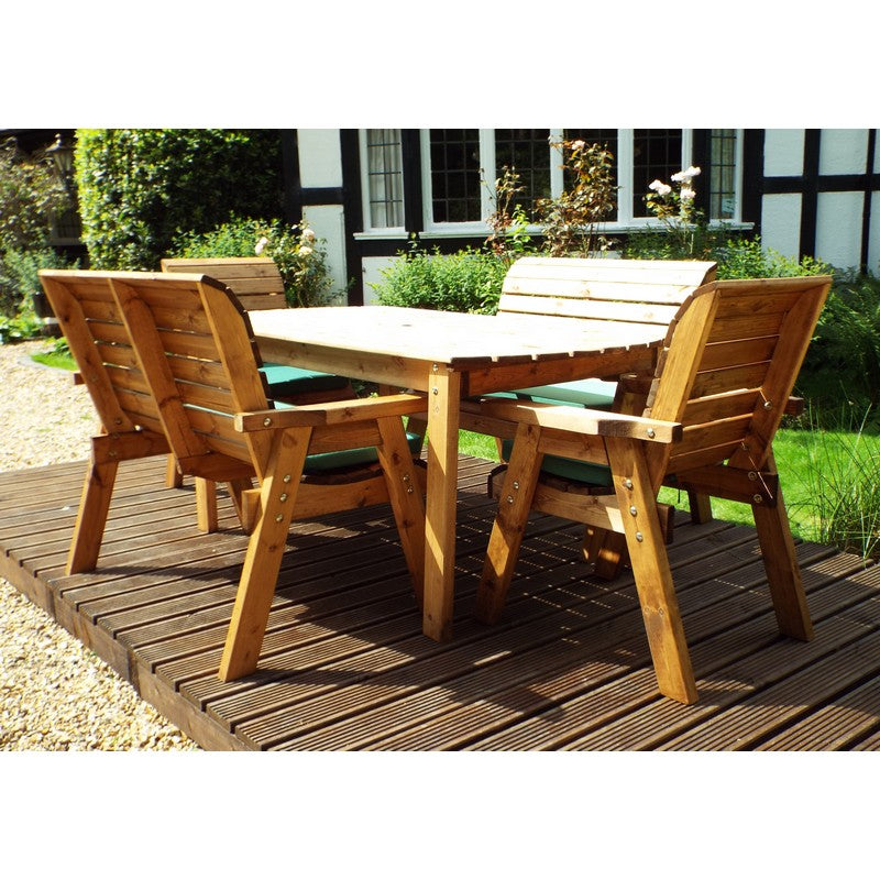 Scandinavian Redwood Garden Patio Dining Set by Charles Taylor - 6 Seats Green Cushions