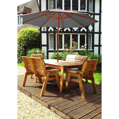 Scandinavian Redwood Garden Patio Dining Set by Charles Taylor - 6 Seats Grey Cushions