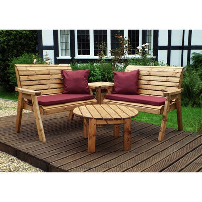 Scandinavian Redwood Garden Patio Dining Set by Charles Taylor - 4 Seats Burgundy Cushions