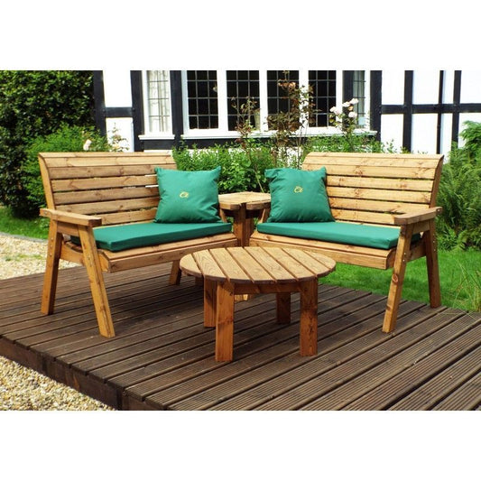 Scandinavian Redwood Garden Patio Dining Set by Charles Taylor - 4 Seats Green Cushions