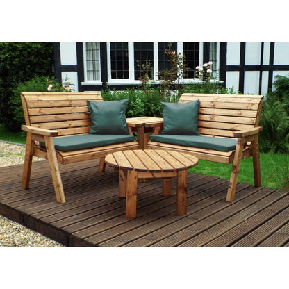 Scandinavian Redwood Garden Patio Dining Set by Charles Taylor - 4 Seats Green Cushions