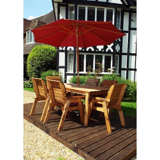 Scandinavian Redwood Garden Patio Dining Set by Charles Taylor - 6 Seats Burgundy Cushions