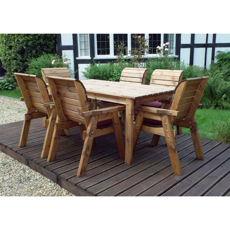 Scandinavian Redwood Garden Patio Dining Set by Charles Taylor - 6 Seats Burgundy Cushions