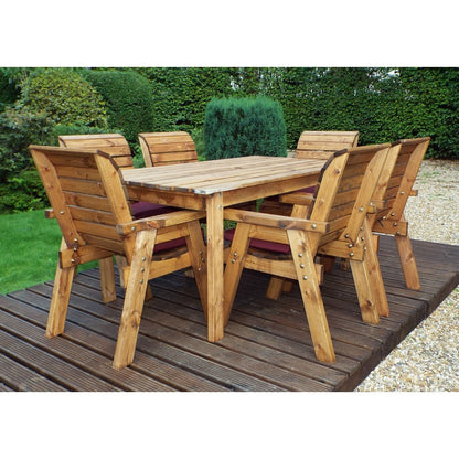 Scandinavian Redwood Garden Patio Dining Set by Charles Taylor - 6 Seats Burgundy Cushions