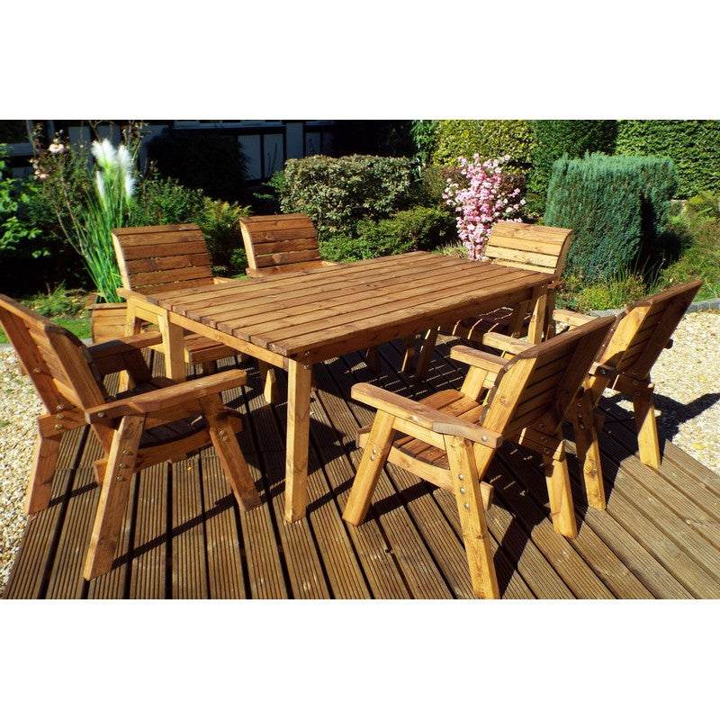 Scandinavian Redwood Garden Patio Dining Set by Charles Taylor - 6 Seats Burgundy Cushions