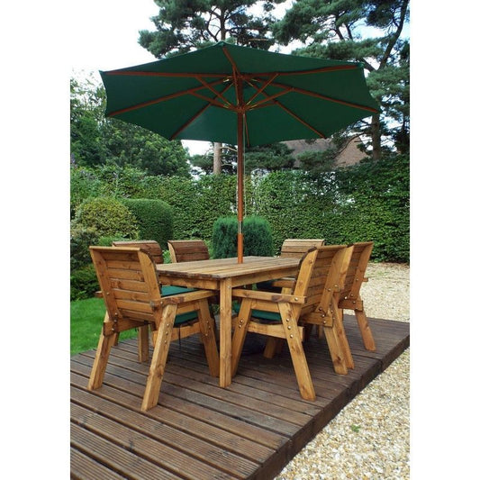 Scandinavian Redwood Garden Patio Dining Set by Charles Taylor - 6 Seats Green Cushions