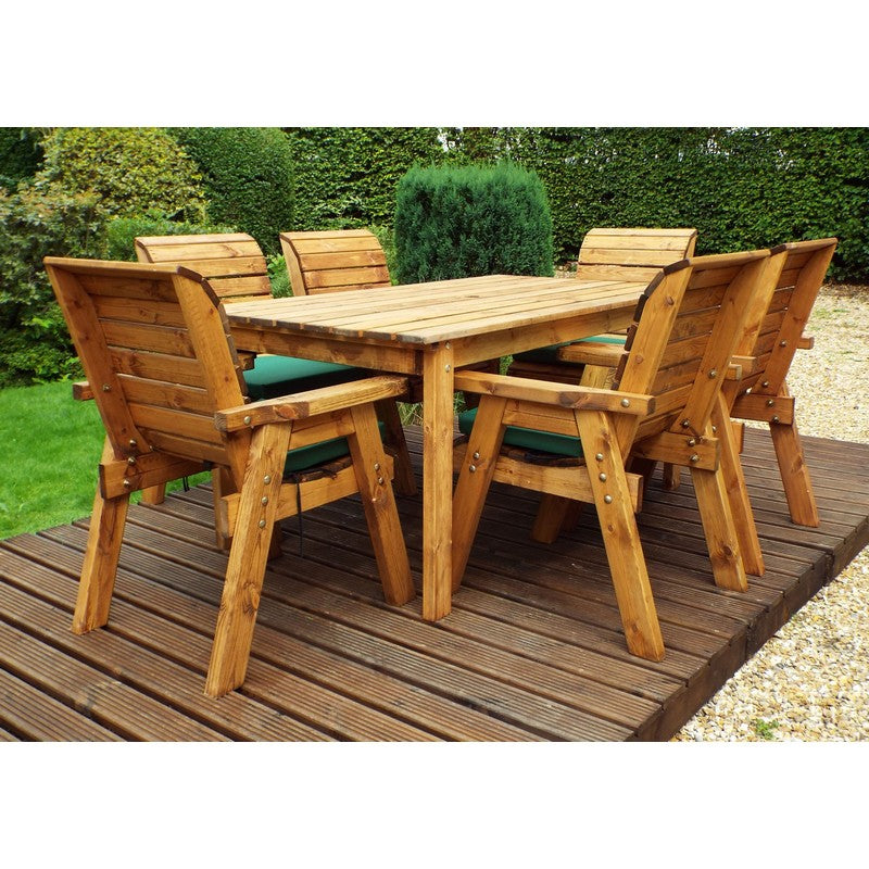 Scandinavian Redwood Garden Patio Dining Set by Charles Taylor - 6 Seats Green Cushions