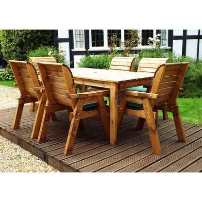 Scandinavian Redwood Garden Patio Dining Set by Charles Taylor - 6 Seats Green Cushions