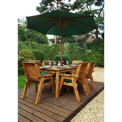 Scandinavian Redwood Garden Patio Dining Set by Charles Taylor - 6 Seats Green Cushions