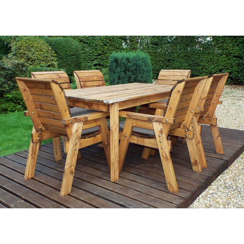 Scandinavian Redwood Garden Patio Dining Set by Charles Taylor - 6 Seats Grey Cushions