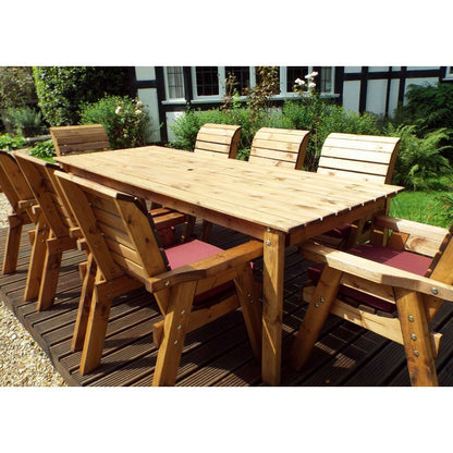 Scandinavian Redwood Garden Patio Dining Set by Charles Taylor - 8 Seats Burgundy Cushions