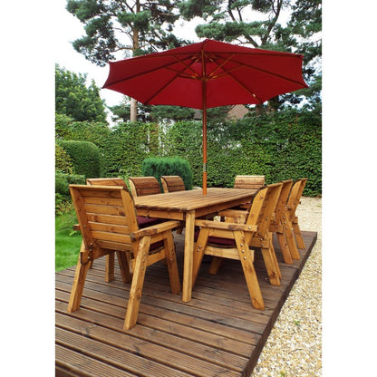 Scandinavian Redwood Garden Patio Dining Set by Charles Taylor - 8 Seats Burgundy Cushions