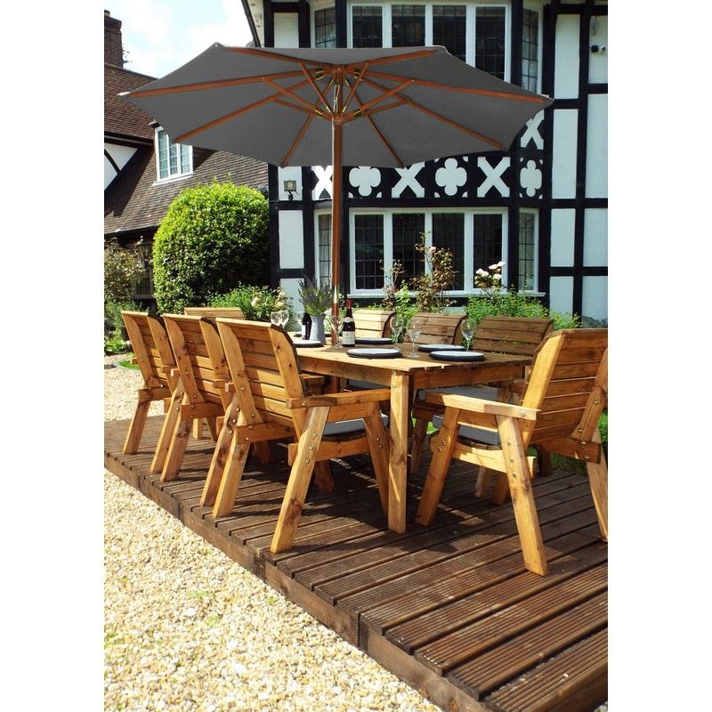 Scandinavian Redwood Garden Patio Dining Set by Charles Taylor - 8 Seats Grey Cushions