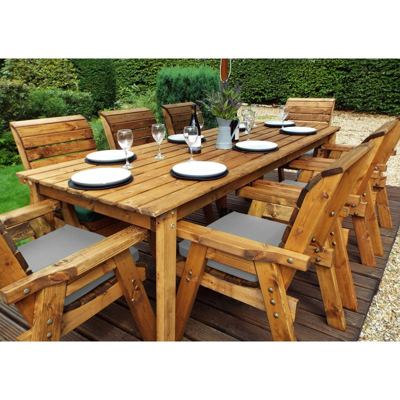 Scandinavian Redwood Garden Patio Dining Set by Charles Taylor - 8 Seats Grey Cushions