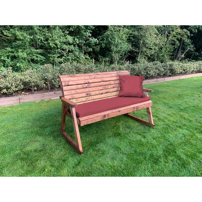 Scandinavian Redwood Garden Bench by Charles Taylor - 3 Seats Burgundy Cushions