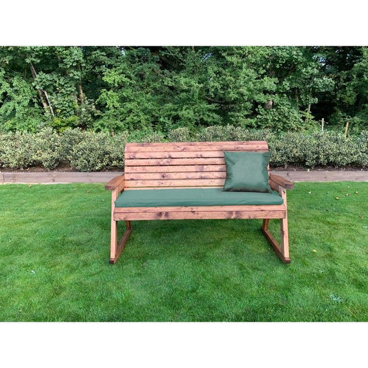 Scandinavian Redwood Garden Bench by Charles Taylor - 3 Seats Green Cushions