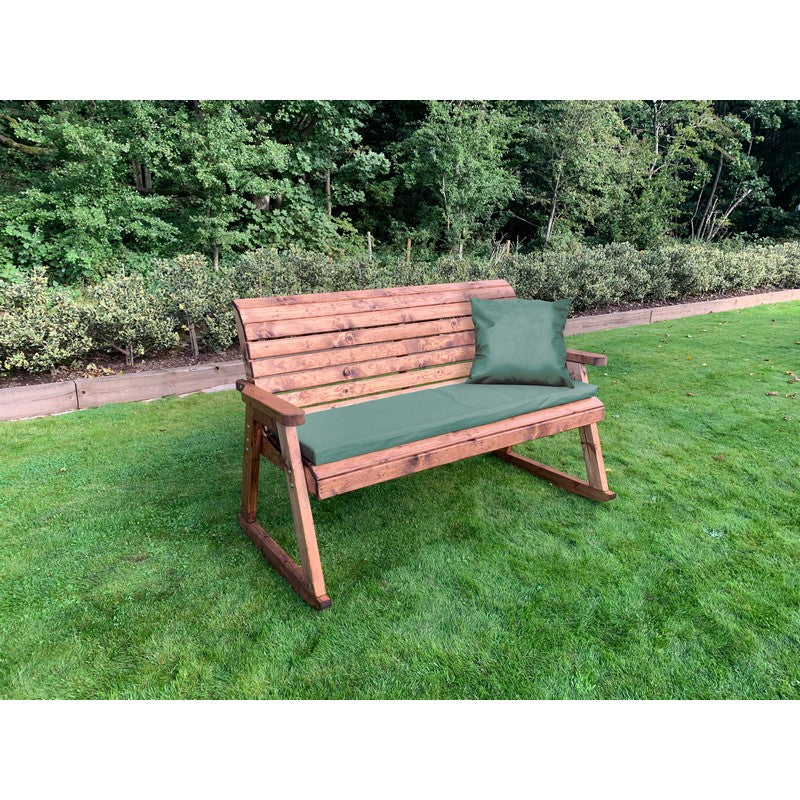 Scandinavian Redwood Garden Bench by Charles Taylor - 3 Seats Green Cushions