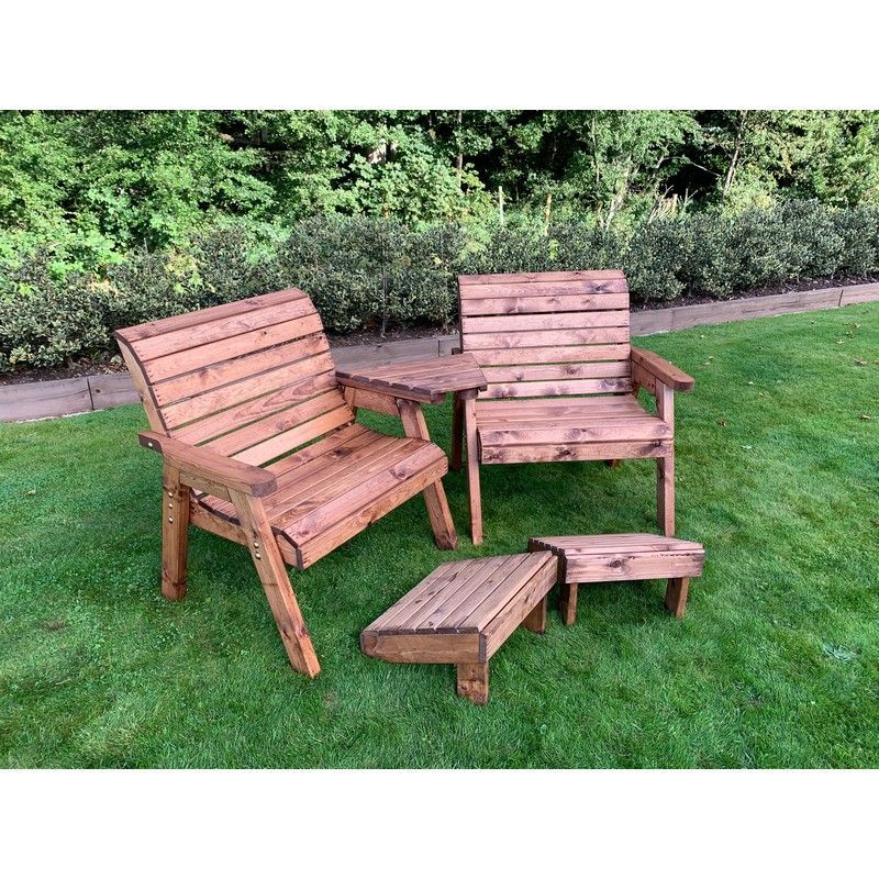 Scandinavian Redwood Garden Tete a Tete & Footstool by Charles Taylor - 2 Seat