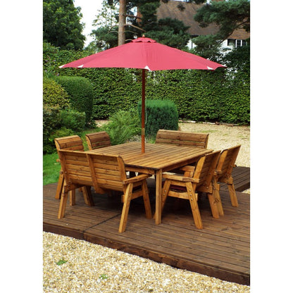 Scandinavian Redwood Garden Patio Dining Set by Charles Taylor - 8 Seats Burgundy Cushions