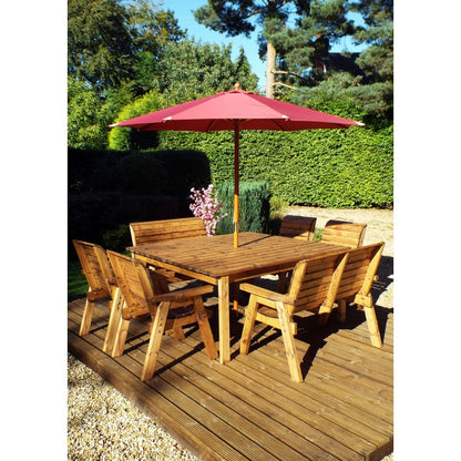 Scandinavian Redwood Garden Patio Dining Set by Charles Taylor - 8 Seats Burgundy Cushions