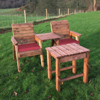 Deluxe Garden Bistro Set by Charles Taylor - 2 Seats Burgundy Cushions