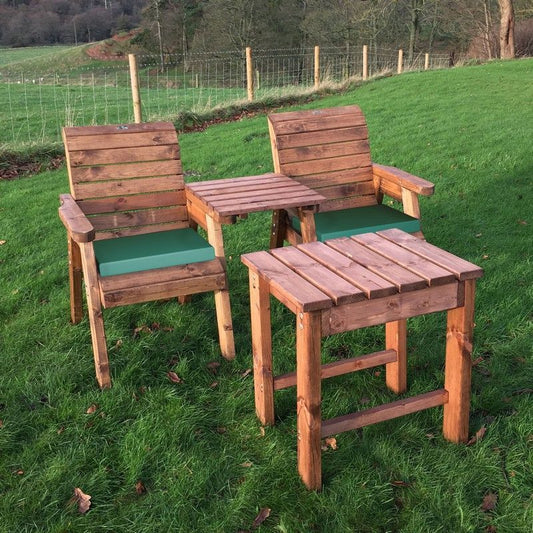 Deluxe Garden Bistro Set by Charles Taylor - 2 Seats Green Cushions