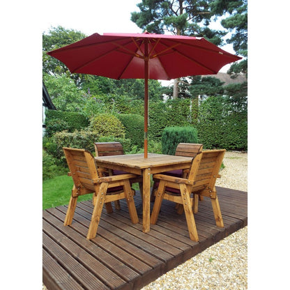 Scandinavian Redwood Garden Patio Dining Set by Charles Taylor - 4 Seats Burgundy Cushions