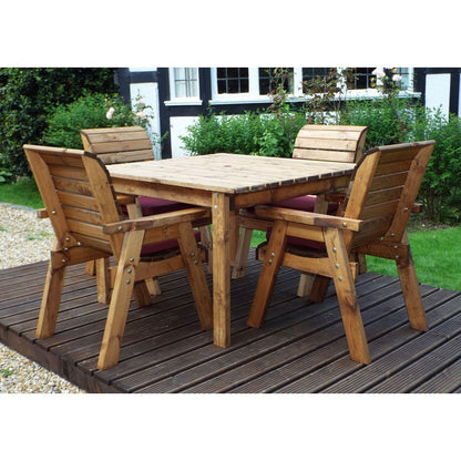 Scandinavian Redwood Garden Patio Dining Set by Charles Taylor - 4 Seats Burgundy Cushions