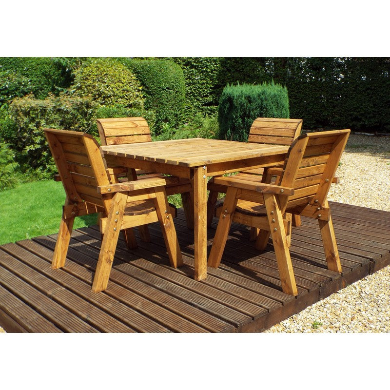 Scandinavian Redwood Garden Patio Dining Set by Charles Taylor - 4 Seats Burgundy Cushions