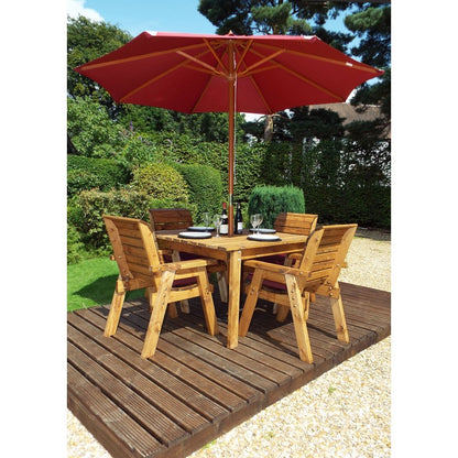 Scandinavian Redwood Garden Patio Dining Set by Charles Taylor - 4 Seats Burgundy Cushions