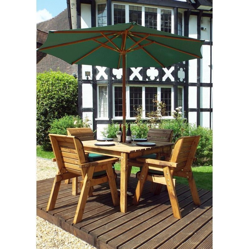 Scandinavian Redwood Garden Patio Dining Set by Charles Taylor - 4 Seats Green Cushions