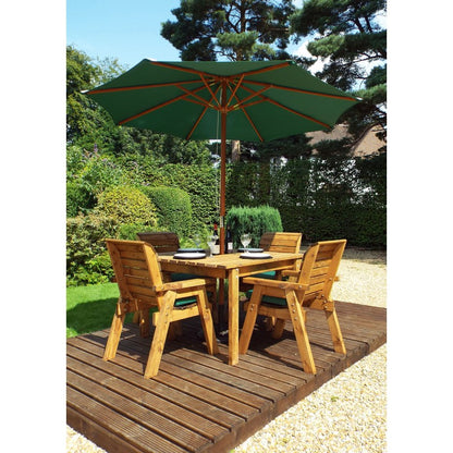 Scandinavian Redwood Garden Patio Dining Set by Charles Taylor - 4 Seats Green Cushions